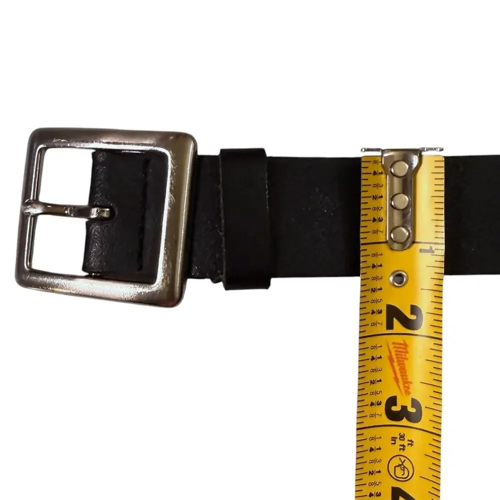 Vintage Express Leather Belt Unisex Black Silver Buckle Punk Grunge Sz M (32)